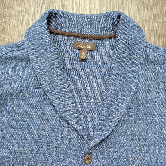 Tasso Elba | Men's Large Blue Shawl Collar Sweater | Cotton Blend - Picture 2 of 5